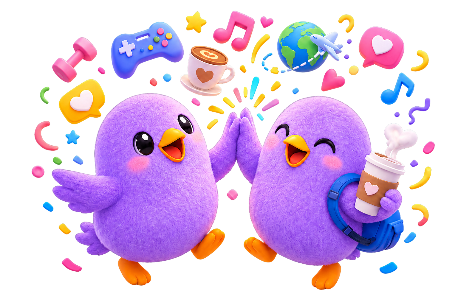 Two Weefou mascots connecting through shared interests