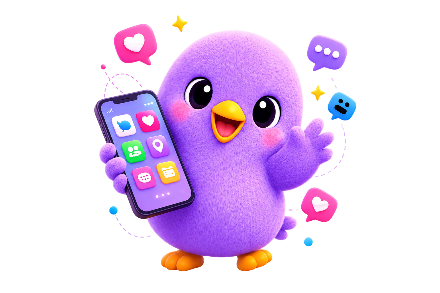 Weefou mascot holding the social discovery app